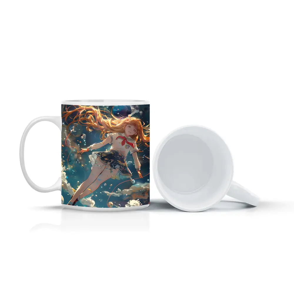Anime Girl Floating in Cosmic Space – Mugs