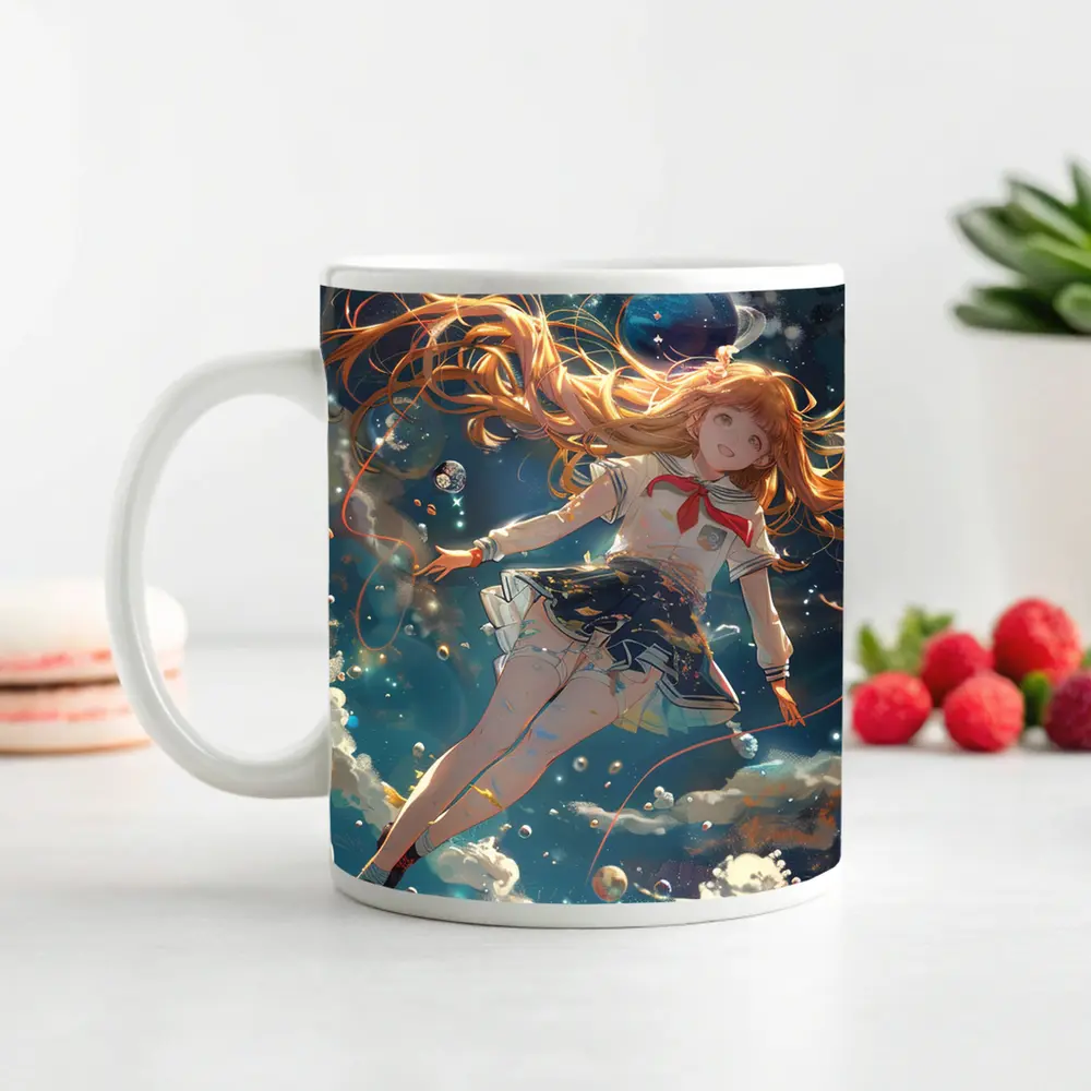 Anime Girl Floating in Cosmic Space – Mugs