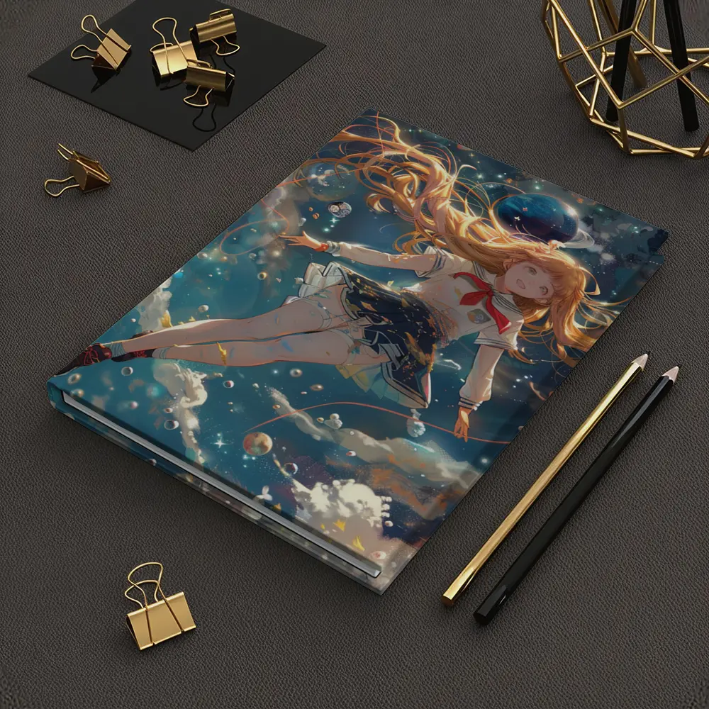 Anime Girl Floating in Cosmic Space – Notebooks