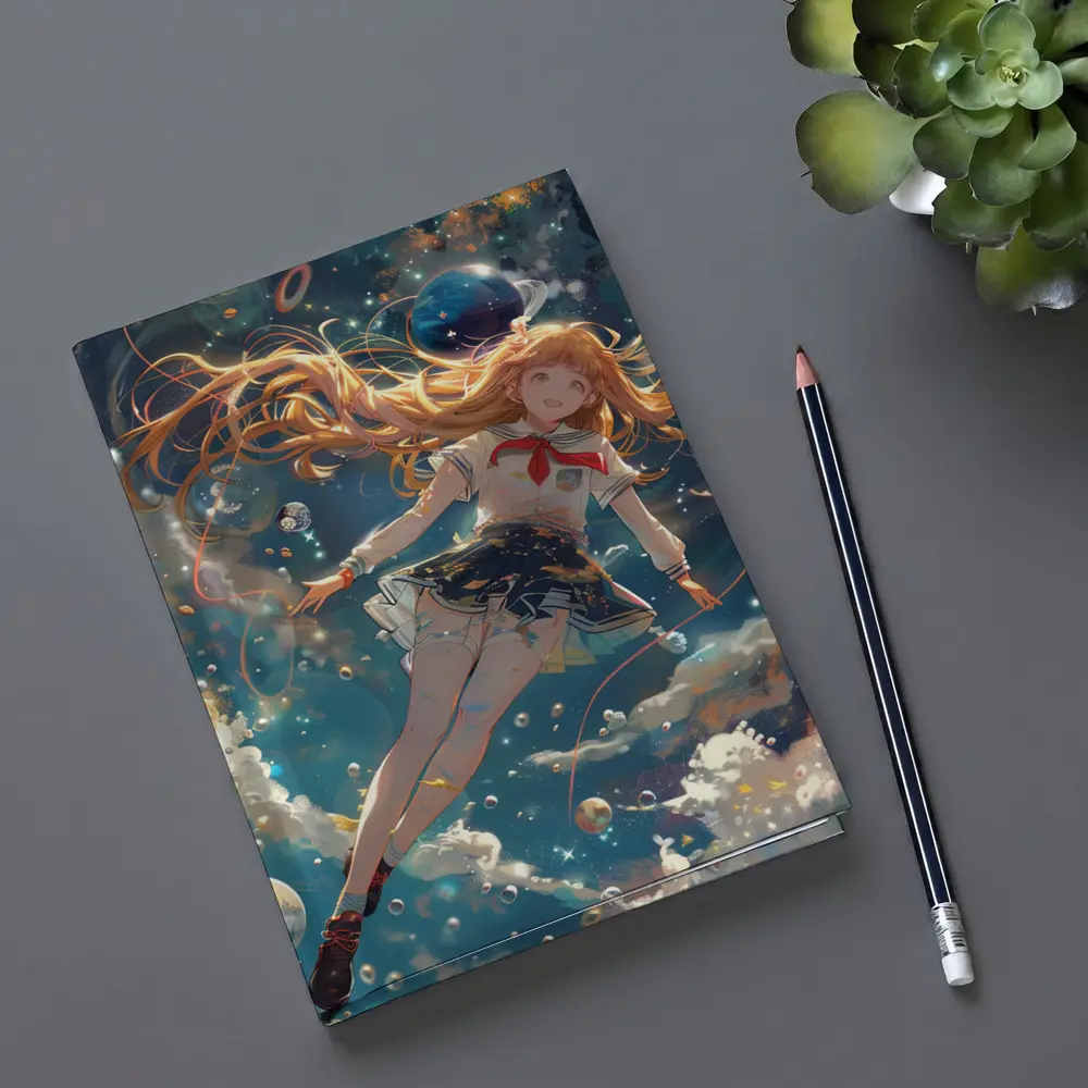 Anime Girl Floating in Cosmic Space – Notebooks