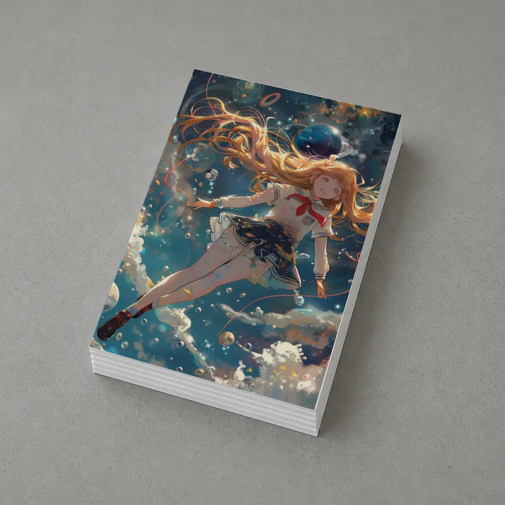 Anime Girl Floating in Cosmic Space – Postcards
