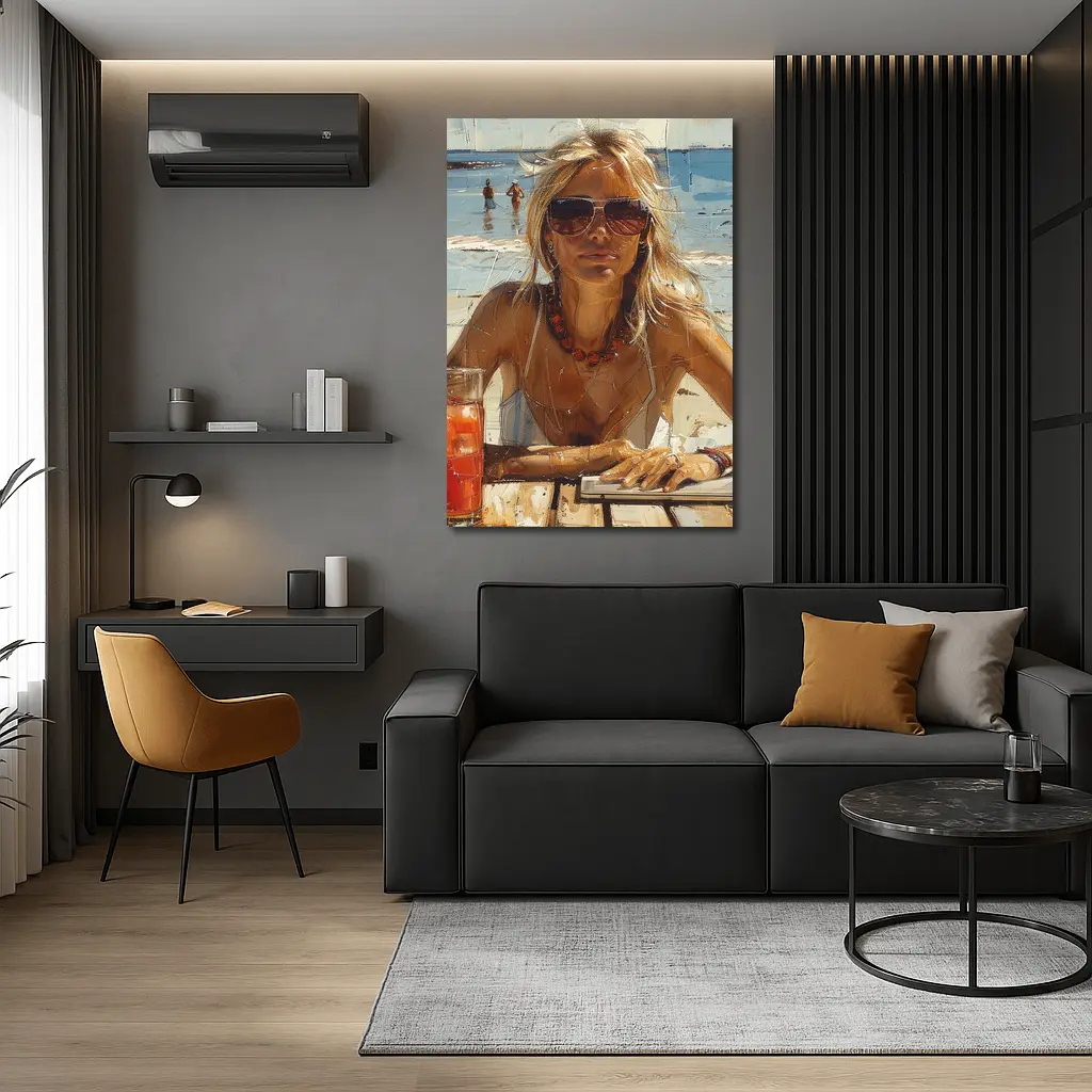 Blonde Woman Beach Summer Oil Painting Art – Wall Art