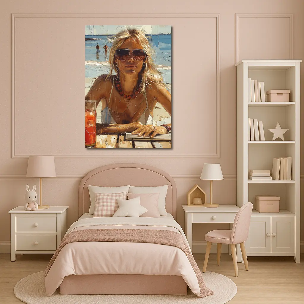 Blonde Woman Beach Summer Oil Painting Art – Wall Art