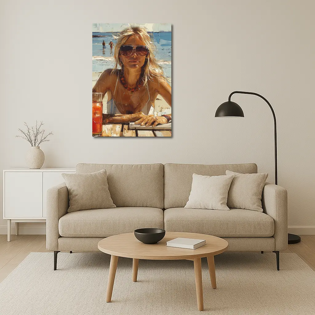 Blonde Woman Beach Summer Oil Painting Art – Wall Art