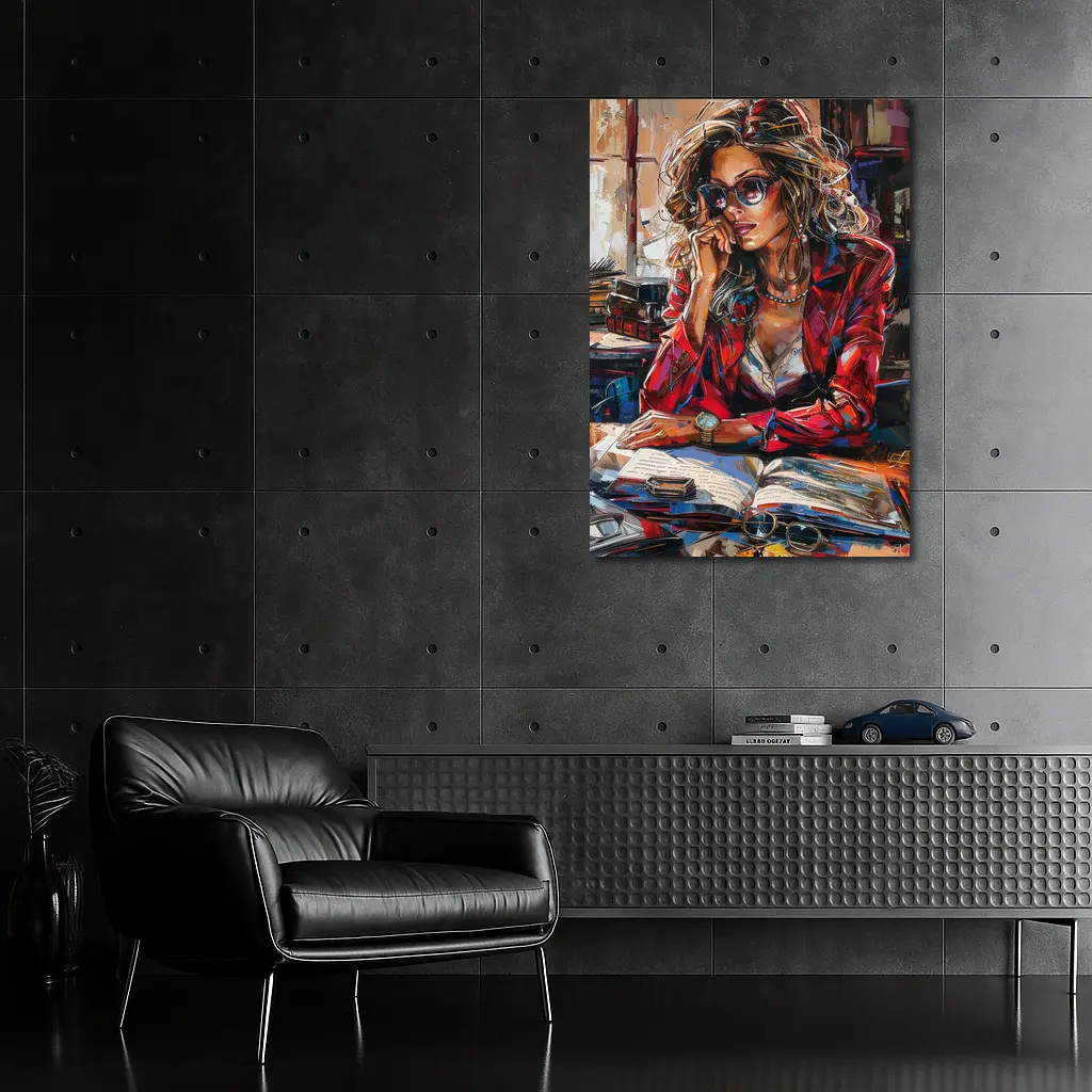 Stylish Woman Reading Books Oil Painting – Wall Art
