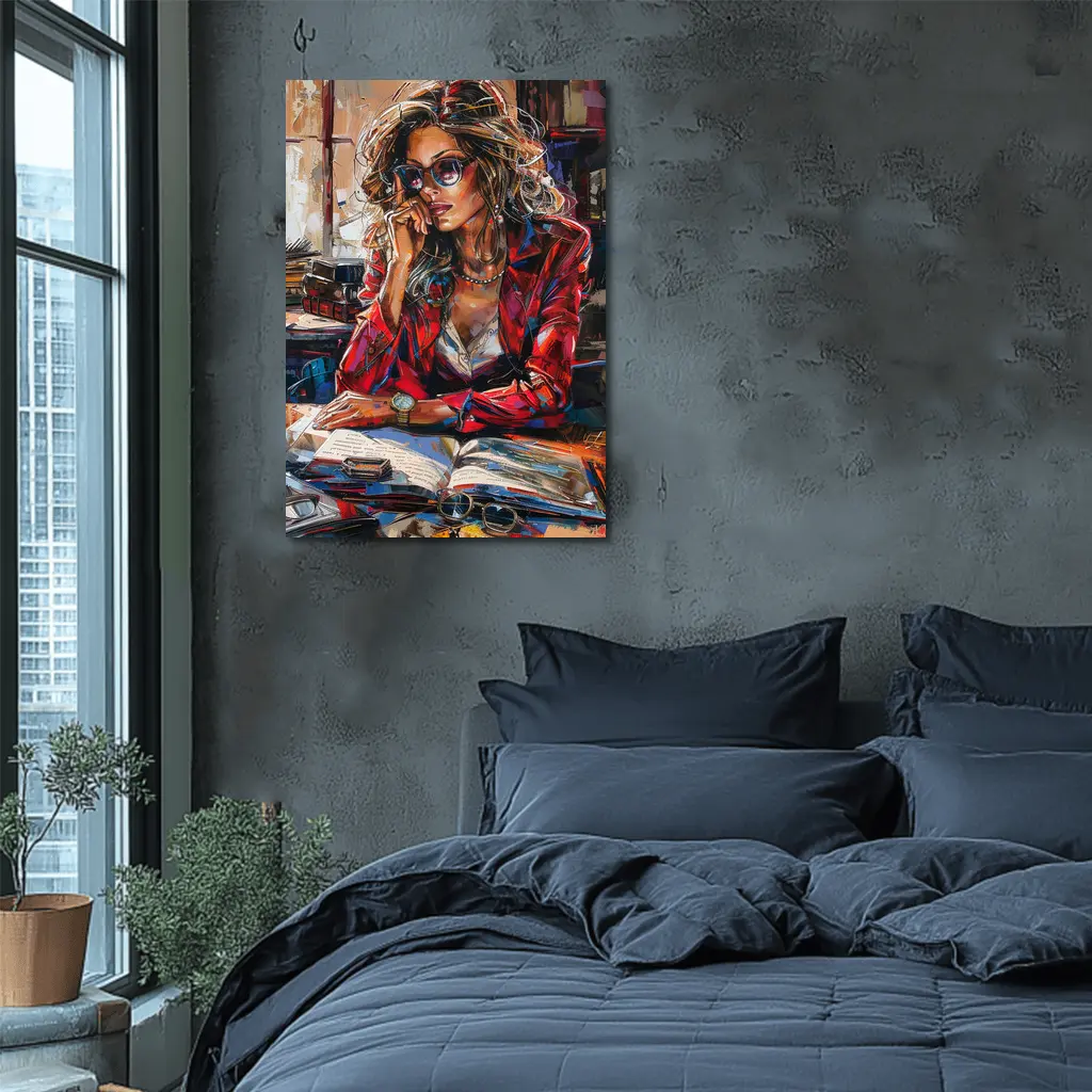 Stylish Woman Reading Books Oil Painting – Wall Art