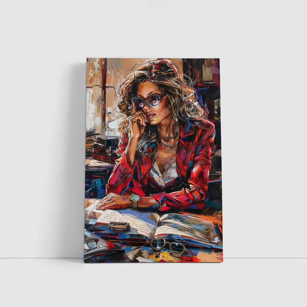 Stylish Woman Reading Books Oil Painting – Wall Art