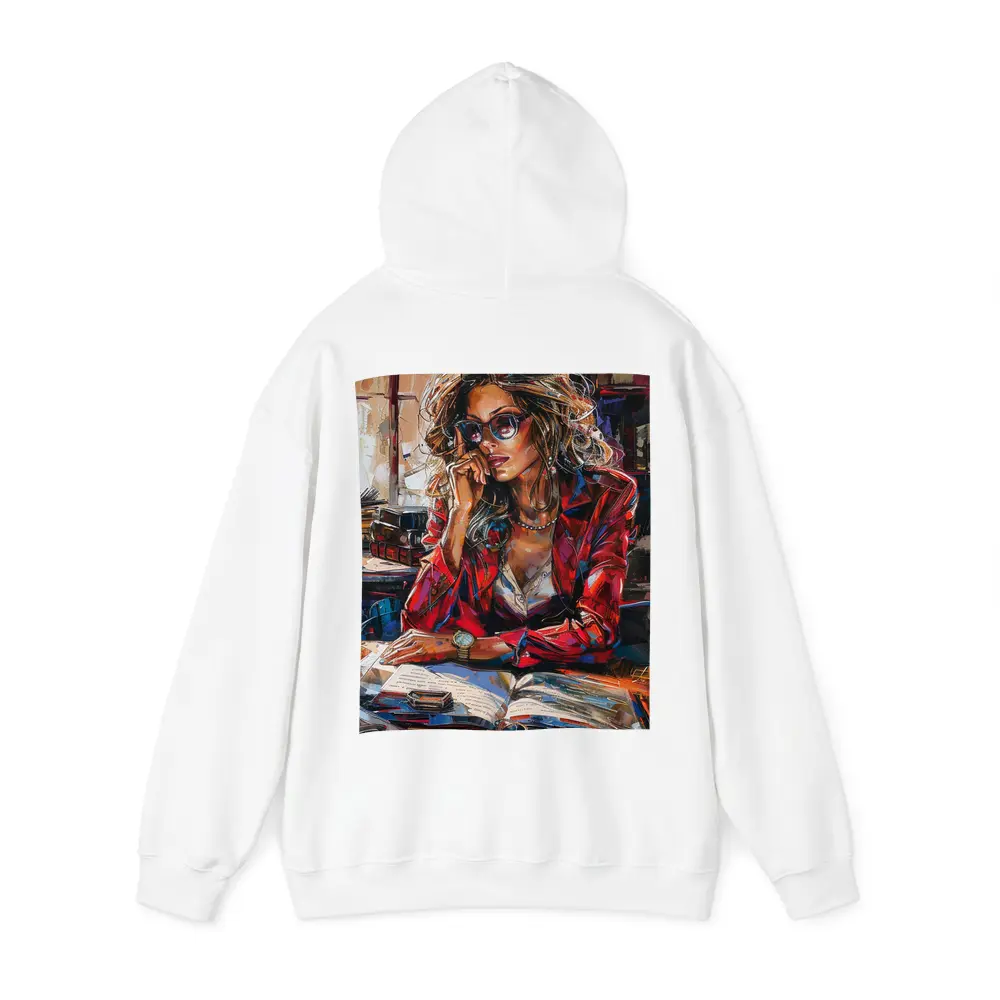Stylish Woman Reading Books Oil Painting – Hoodies