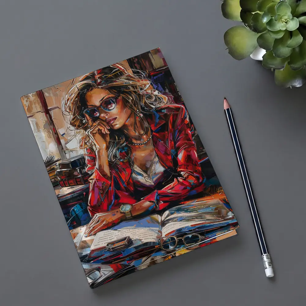 Stylish Woman Reading Books Oil Painting – Notebooks