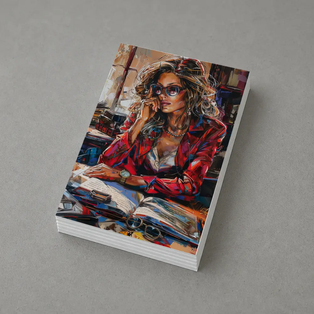 Stylish Woman Reading Books Oil Painting – Postcards