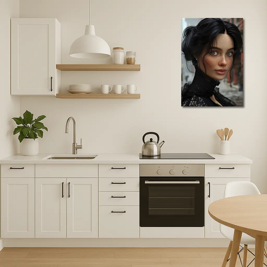 Dark Haired Woman Blue Eyes Urban Street – Wall Art