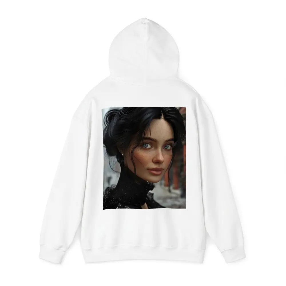 Dark Haired Woman Blue Eyes Urban Street – Hoodies