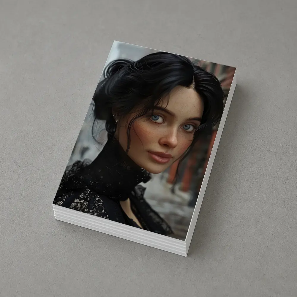 Dark Haired Woman Blue Eyes Urban Street – Postcards