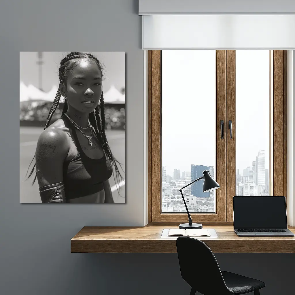 Black and White Portrait Athletic Woman Outdoors – Wall Art