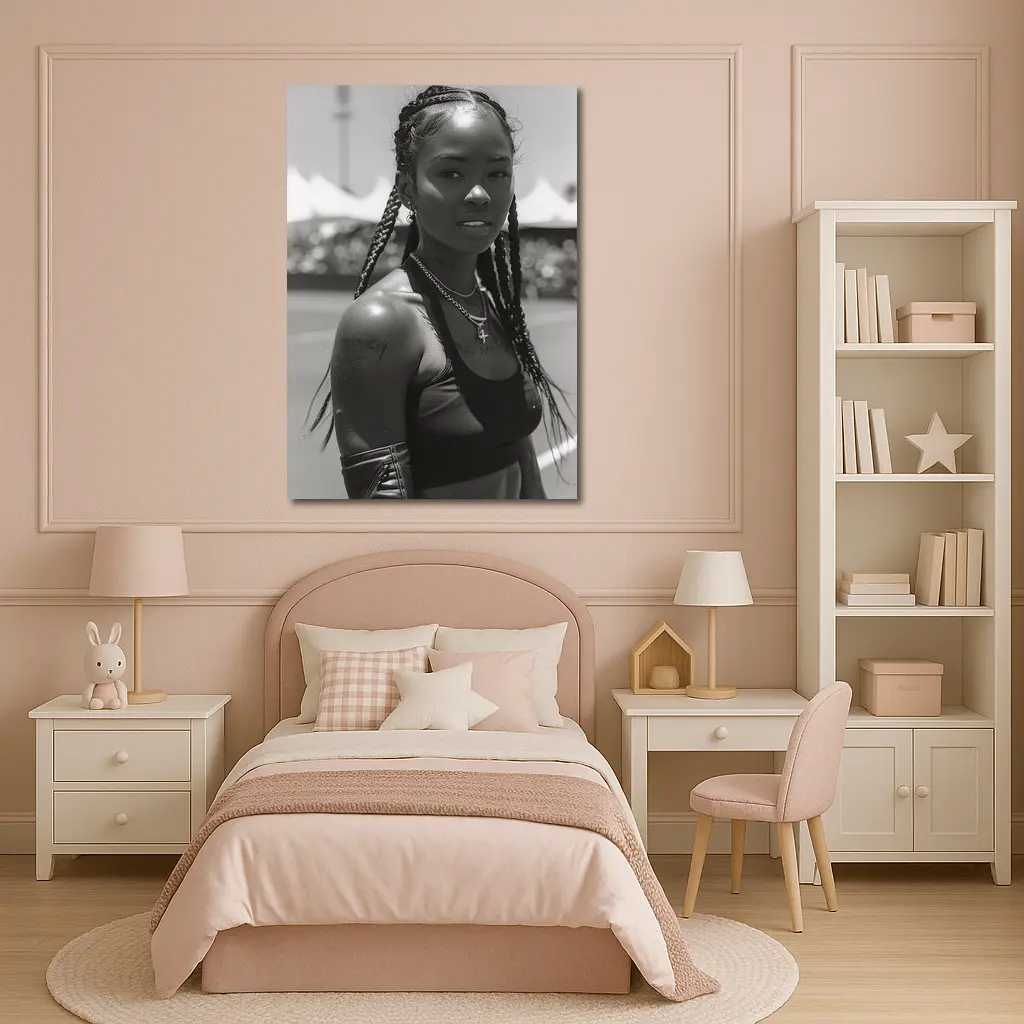 Black and White Portrait Athletic Woman Outdoors – Wall Art