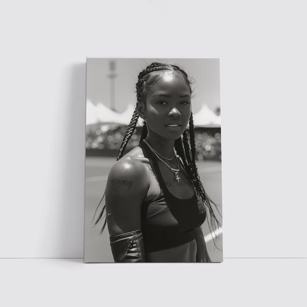 Black and White Portrait Athletic Woman Outdoors – Wall Art
