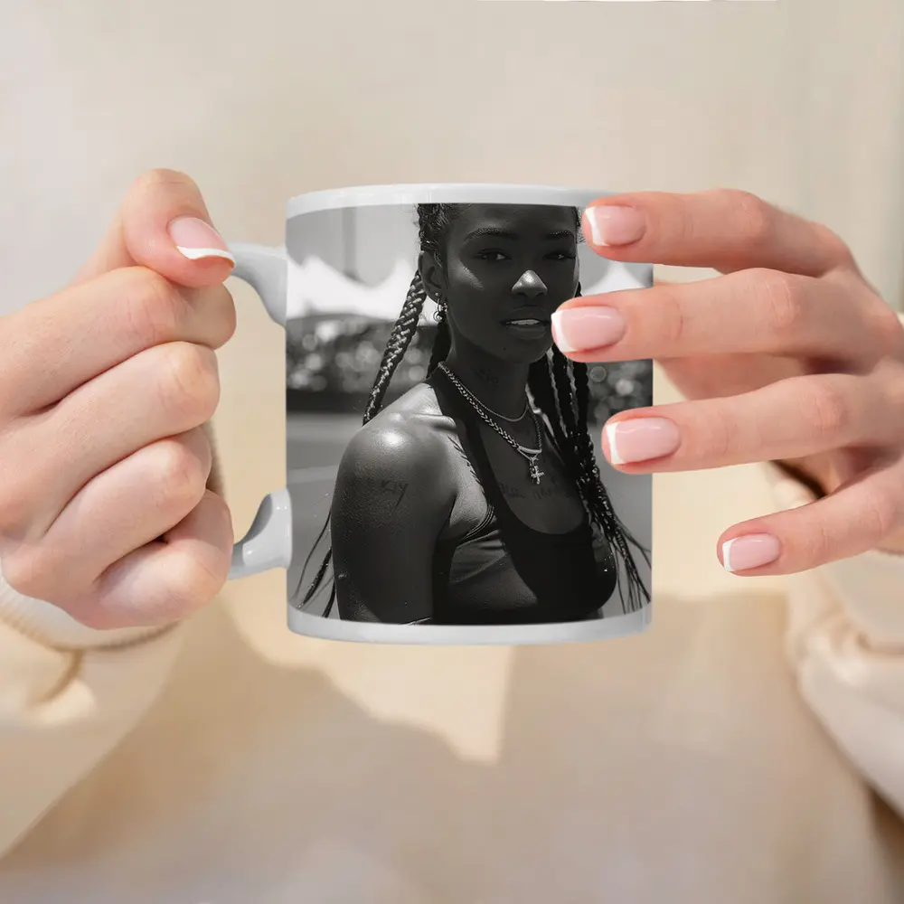 Black and White Portrait Athletic Woman Outdoors – Mugs