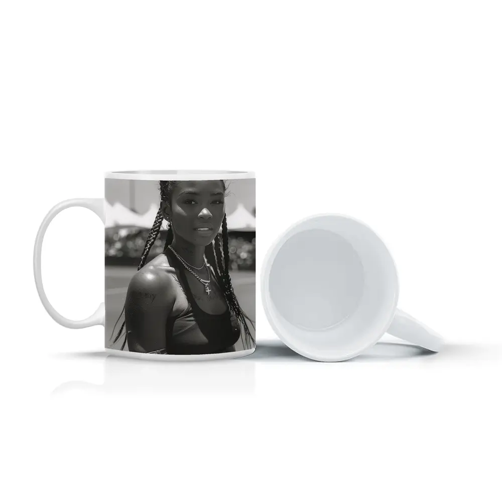 Black and White Portrait Athletic Woman Outdoors – Mugs