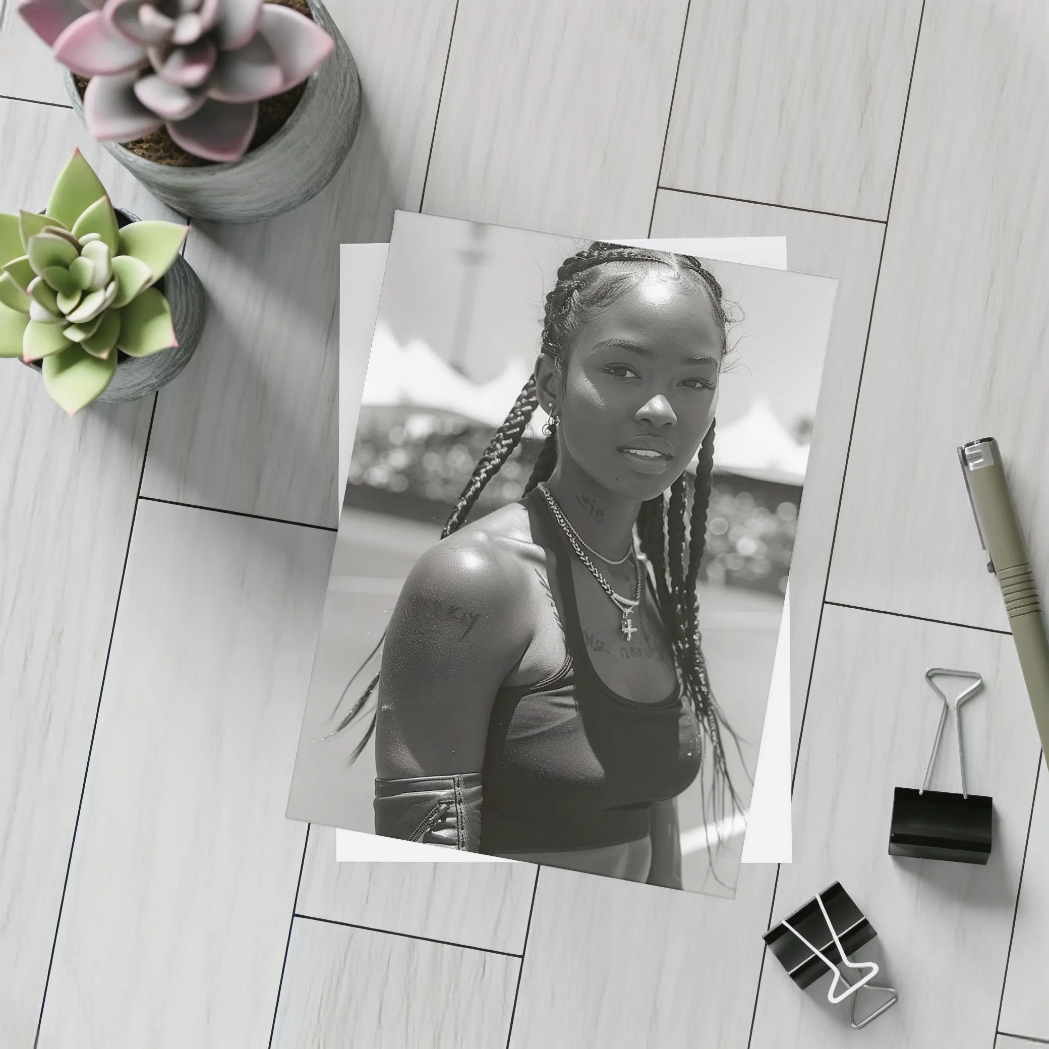 Black and White Portrait Athletic Woman Outdoors – Postcards