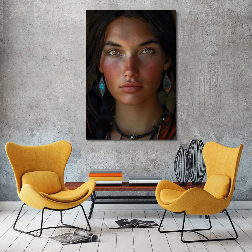Young Indigenous Woman Portrait Golden Eyes – Wall Art