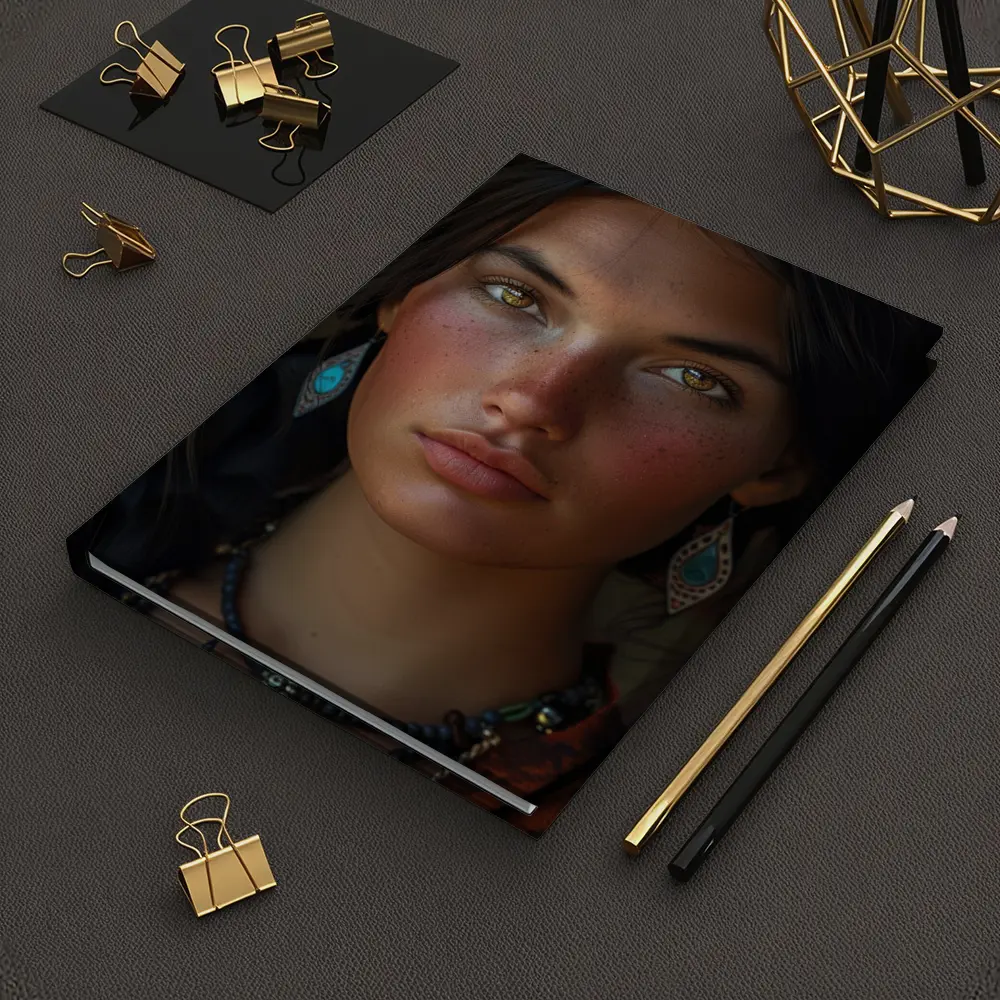 Young Indigenous Woman Portrait Golden Eyes – Notebooks