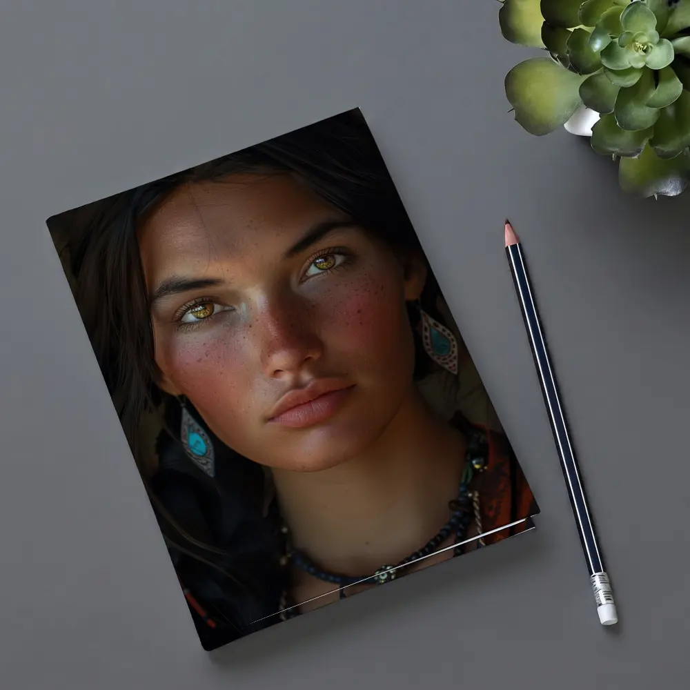 Young Indigenous Woman Portrait Golden Eyes – Notebooks