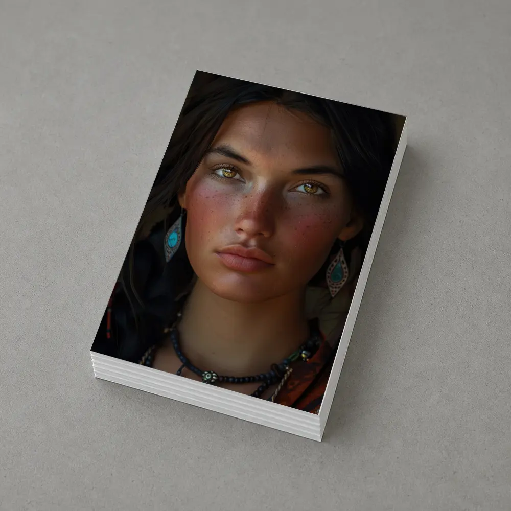 Young Indigenous Woman Portrait Golden Eyes – Postcards