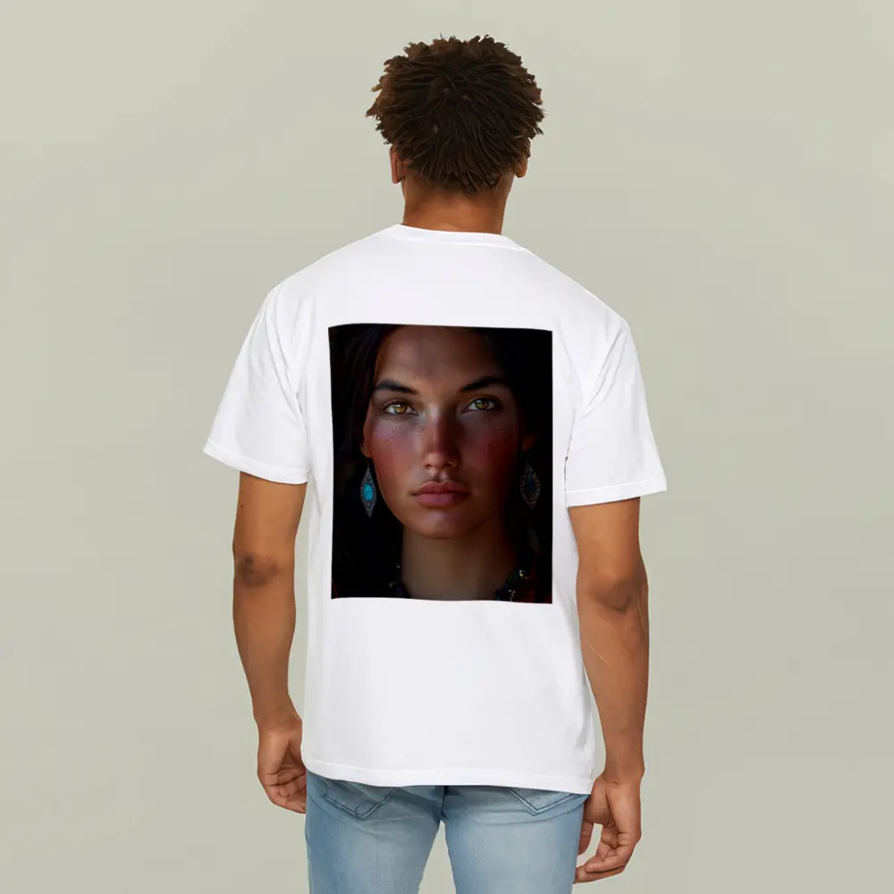 Young Indigenous Woman Portrait Golden Eyes – T-Shirts