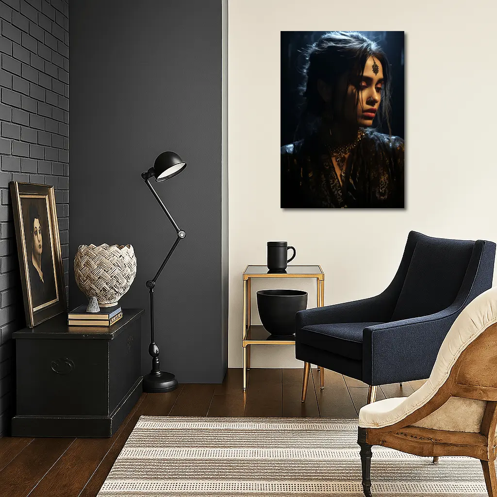 Dark Indian Woman Portrait Moody Atmospheric – Wall Art