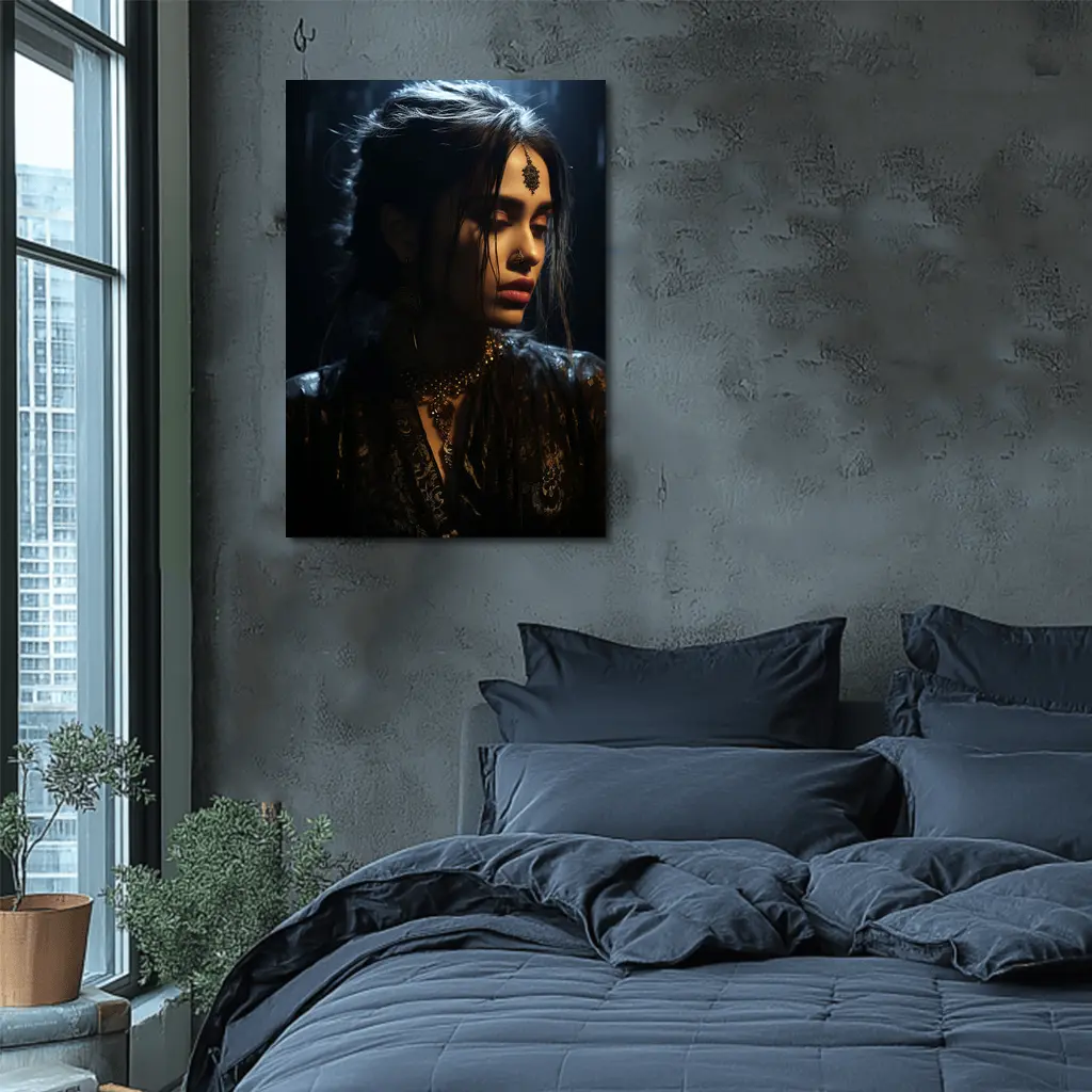 Dark Indian Woman Portrait Moody Atmospheric – Wall Art