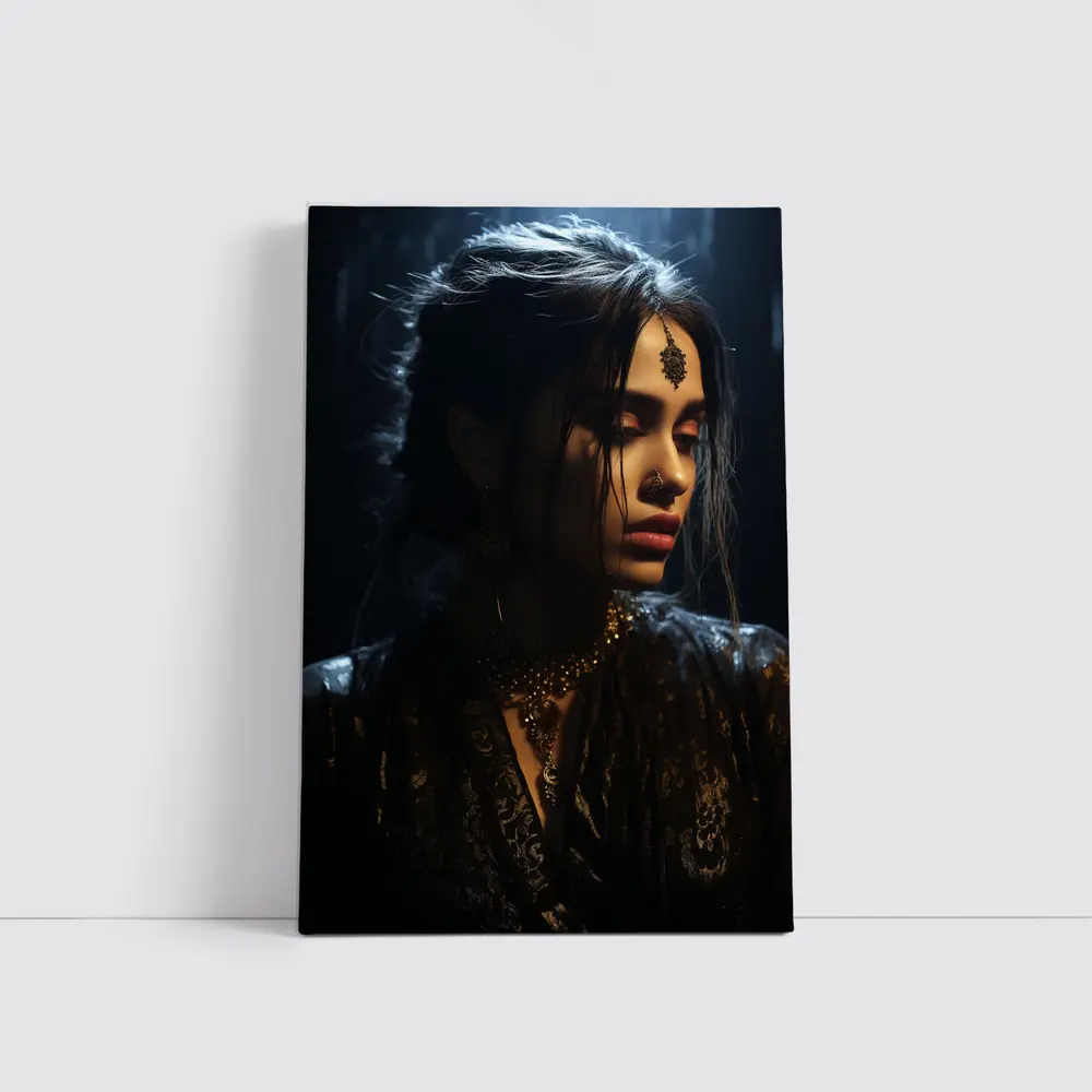 Dark Indian Woman Portrait Moody Atmospheric – Wall Art