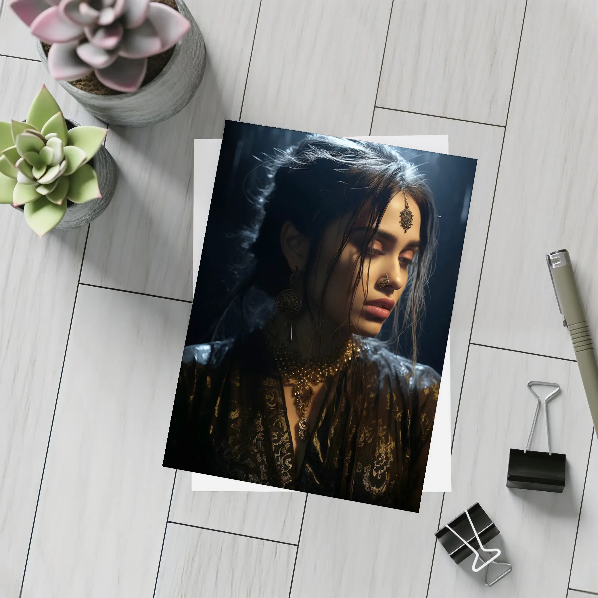 Dark Indian Woman Portrait Moody Atmospheric – Postcards
