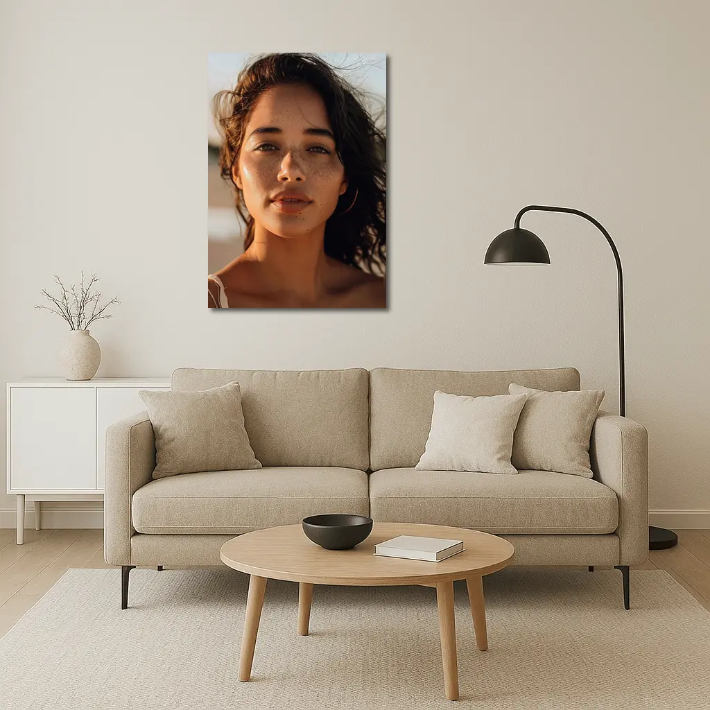 Young Woman Portrait Golden Hour Beach – Wall Art