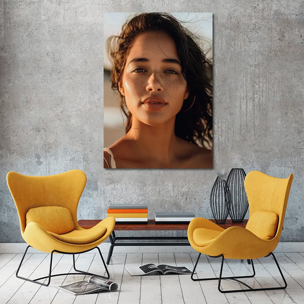 Young Woman Portrait Golden Hour Beach – Wall Art