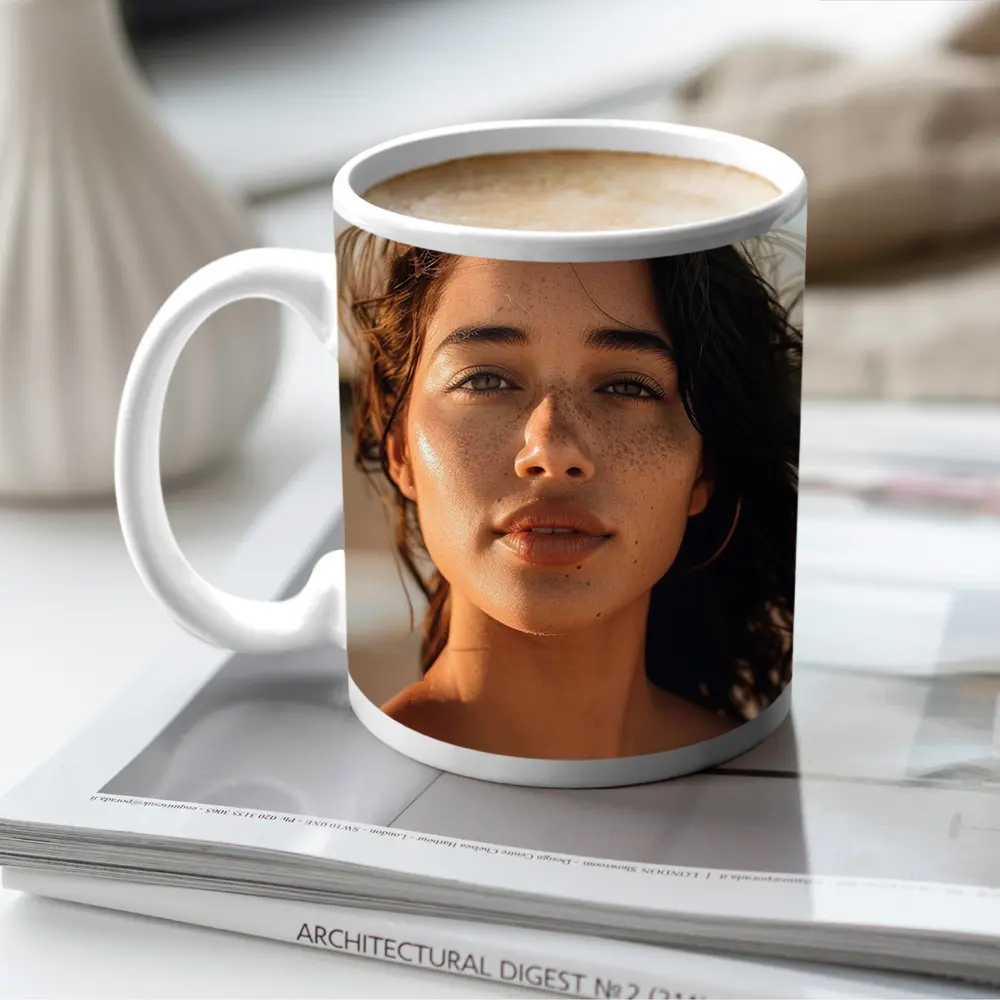 Young Woman Portrait Golden Hour Beach – Mugs