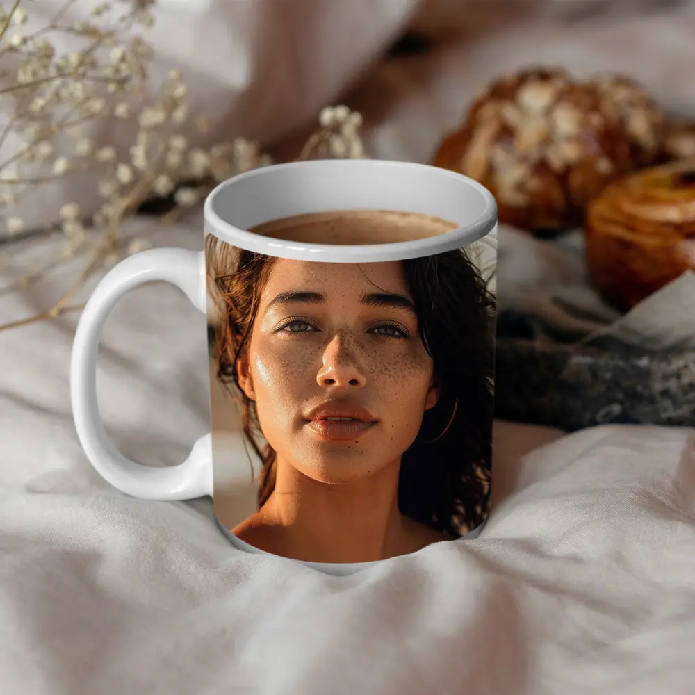 Young Woman Portrait Golden Hour Beach – Mugs