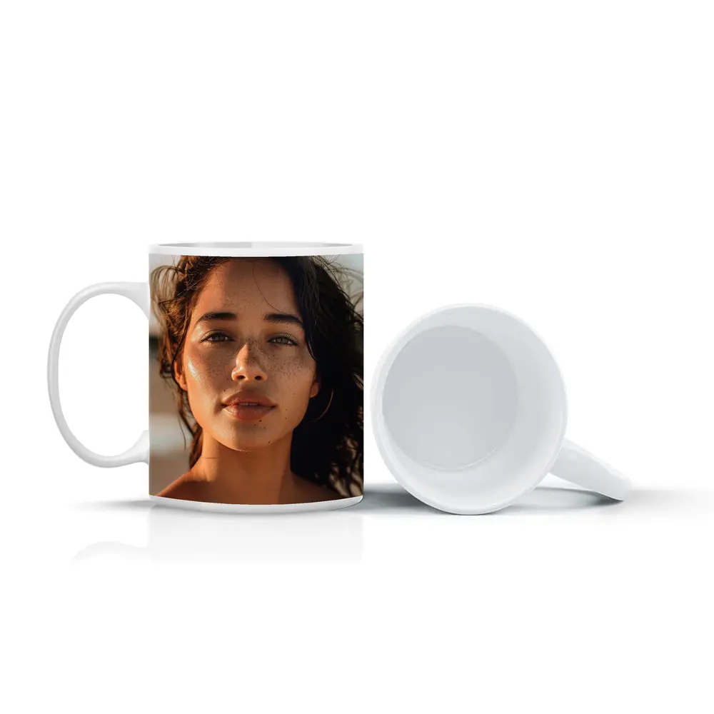 Young Woman Portrait Golden Hour Beach – Mugs