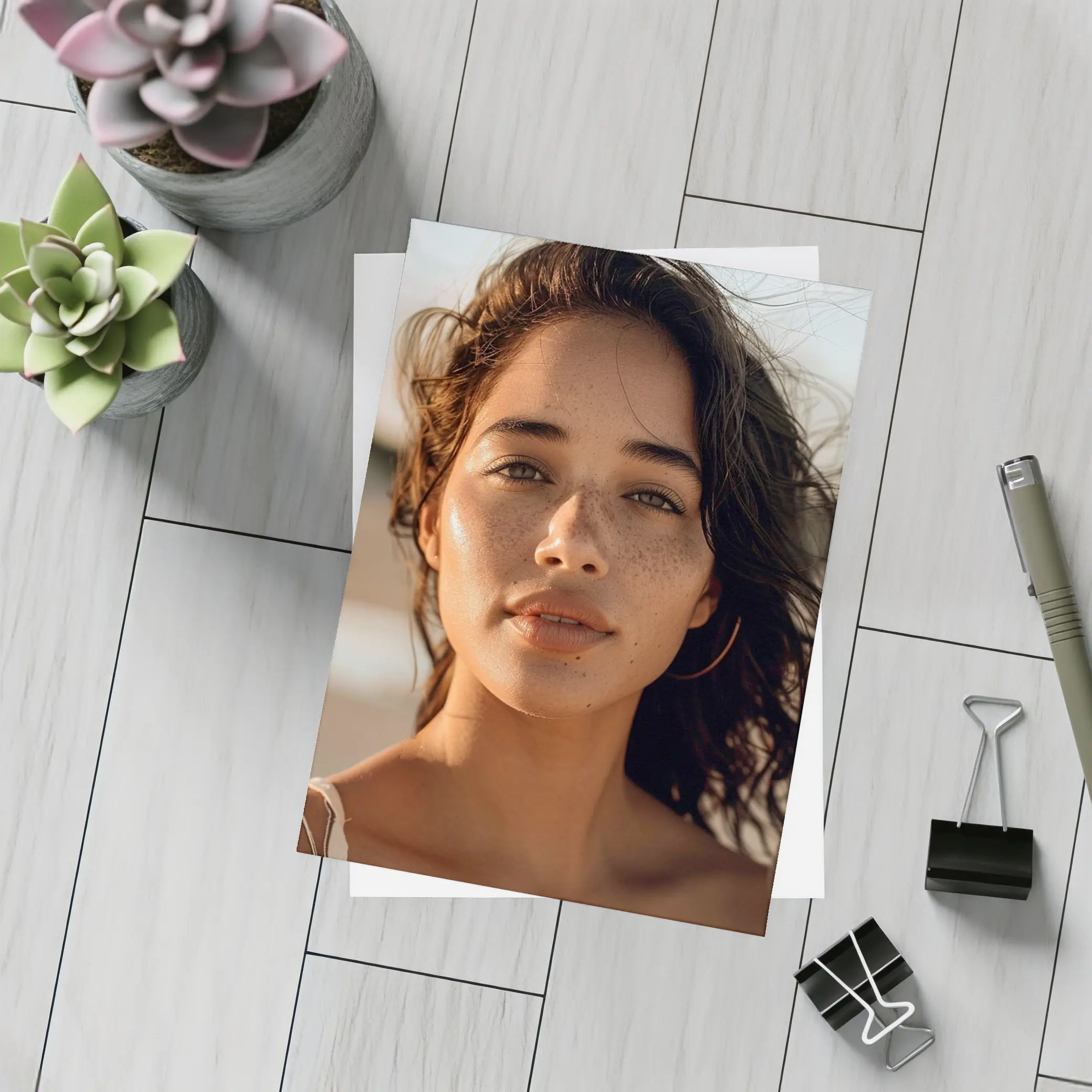 Young Woman Portrait Golden Hour Beach – Postcards