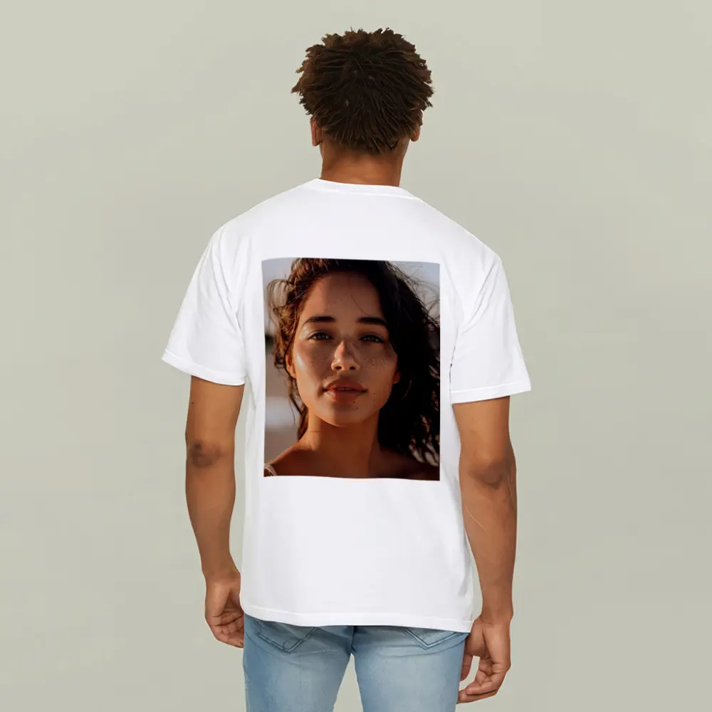 Young Woman Portrait Golden Hour Beach – T-Shirts