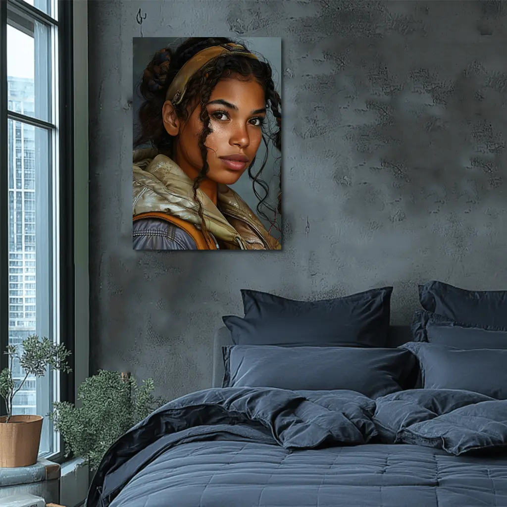 Young Woman Portrait Digital Art Gray Background – Wall Art