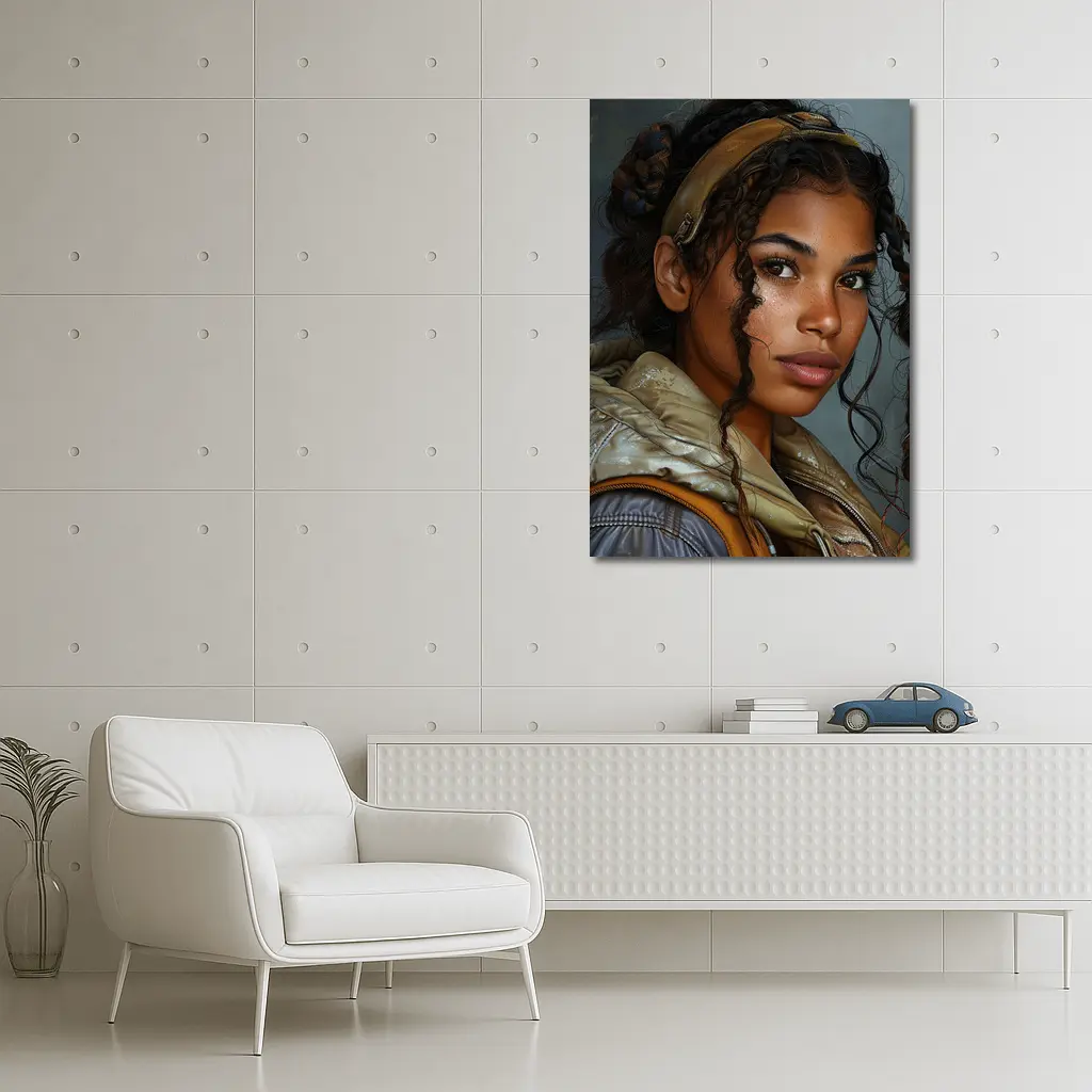 Young Woman Portrait Digital Art Gray Background – Wall Art