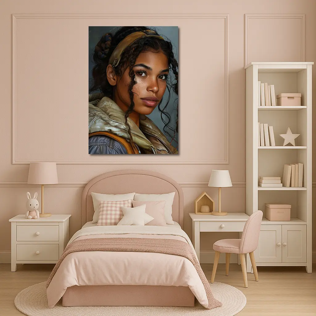 Young Woman Portrait Digital Art Gray Background – Wall Art