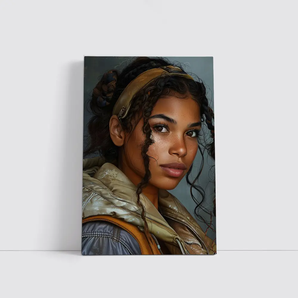 Young Woman Portrait Digital Art Gray Background – Wall Art