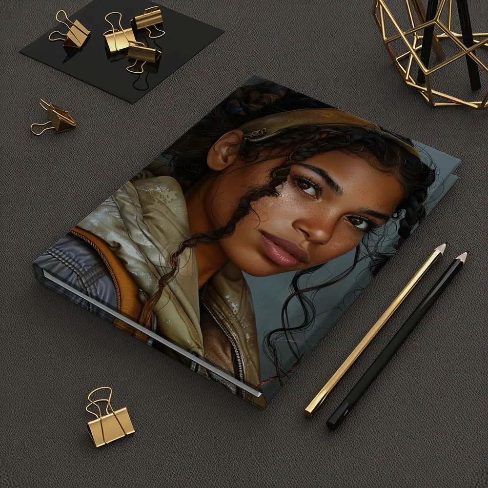 Young Woman Portrait Digital Art Gray Background – Notebooks