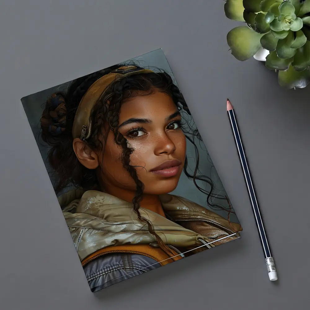 Young Woman Portrait Digital Art Gray Background – Notebooks