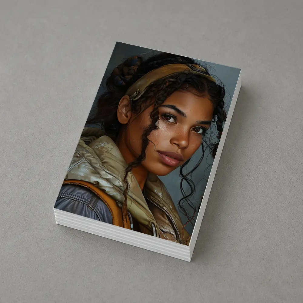 Young Woman Portrait Digital Art Gray Background – Postcards