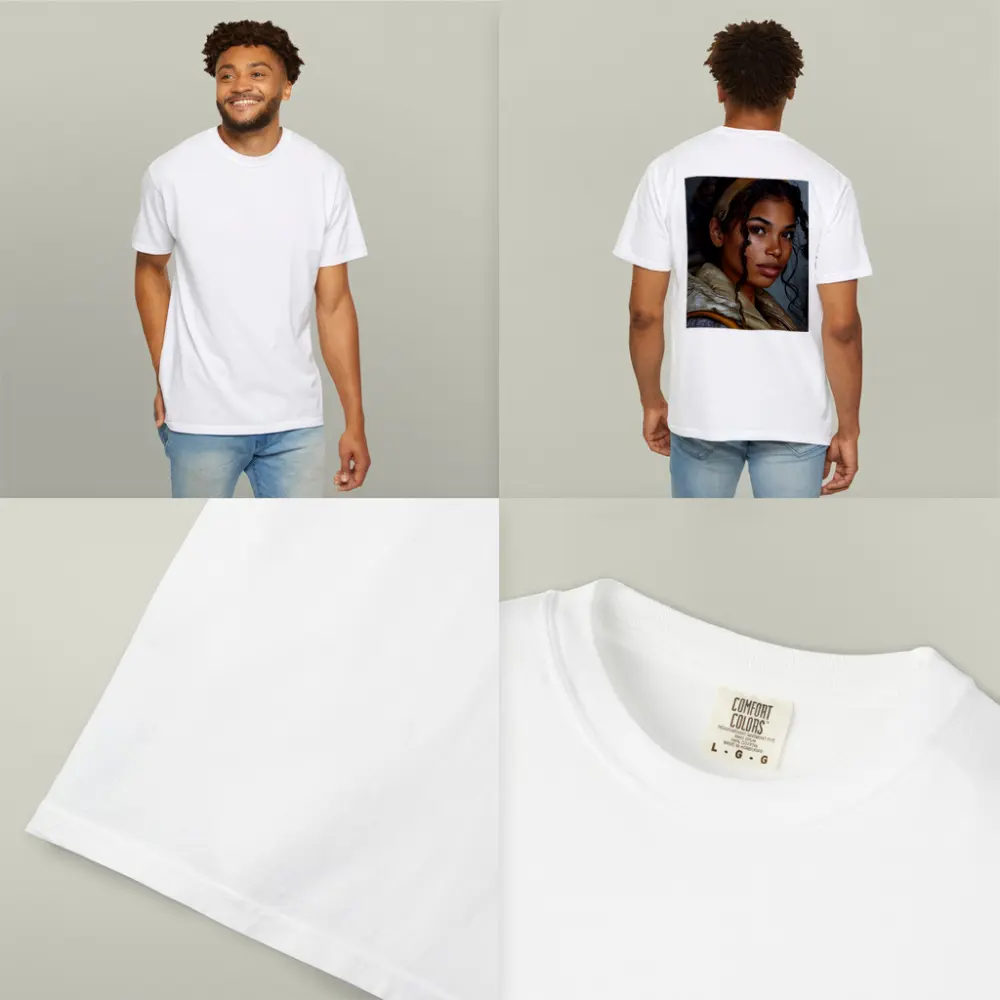 Young Woman Portrait Digital Art Gray Background – T-Shirts