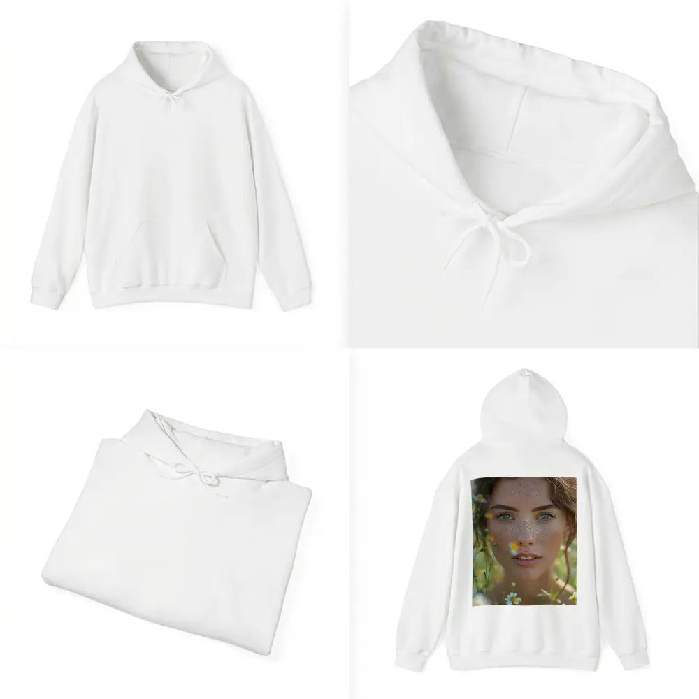 Freckled Woman Portrait Among Daisy Flowers – Hoodies