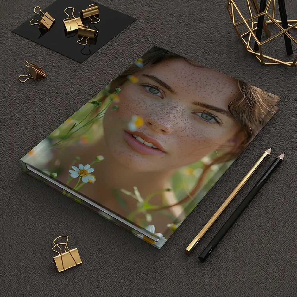 Freckled Woman Portrait Among Daisy Flowers – Notebooks