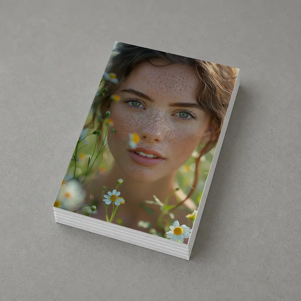 Freckled Woman Portrait Among Daisy Flowers – Postcards